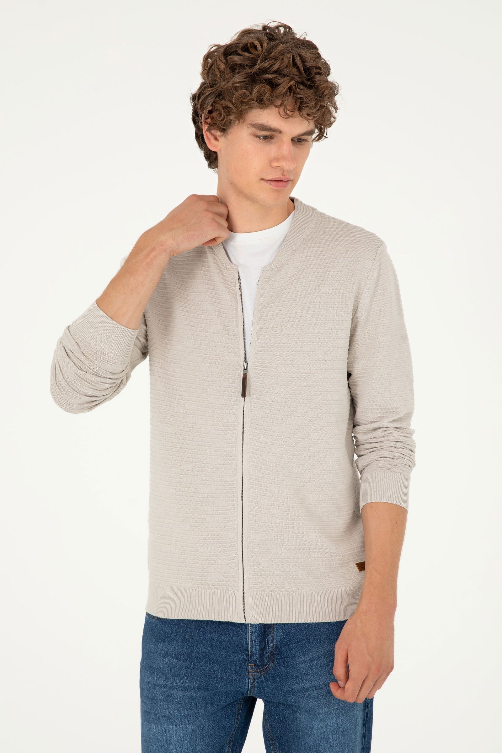CARDIGAN HOMME CHERY KNITTED STONE-MELANGE
